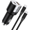 Lemontti Incarcator Auto Fast Charge 1 x port PD Type-C 20W + 1 x port USB-A QC 3.0 18W cu cablu Type-C la Type-C 20W, 1m, Negru/Argintiu