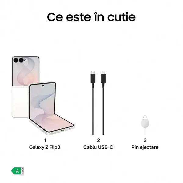 Telefon Mobil Samsung Galaxy Z Flip8, Procesor Exynos 2600, Ecran Foldable Dynamic LTPO AMOLED 2X, 12GB RAM, 512GB Flash, Camera Duala 50 + 12 MP, 5G, Dual Sim, Android, Crem