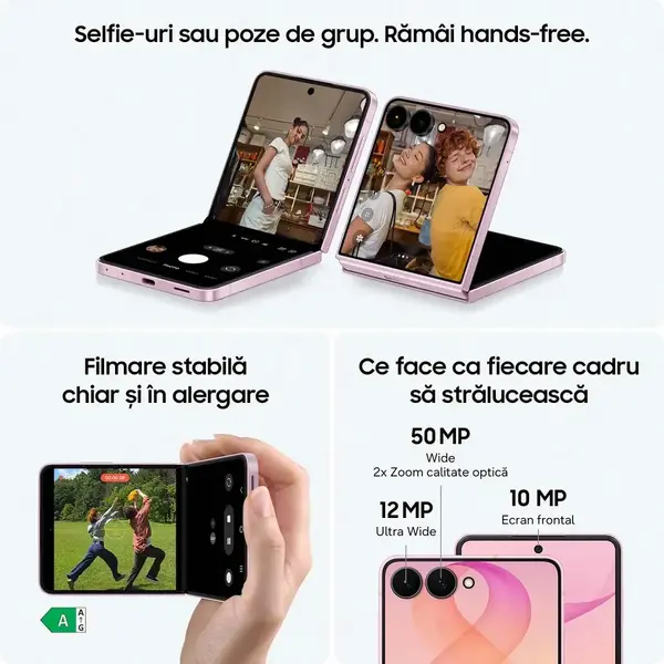 Telefon Mobil Samsung Galaxy Z Flip8, Procesor Exynos 2600, Ecran Foldable Dynamic LTPO AMOLED 2X, 12GB RAM, 512GB Flash, Camera Duala 50 + 12 MP, 5G, Dual Sim, Android, Crem