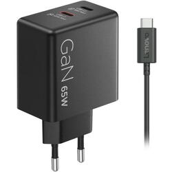 Incarcator laptop Lenovo GaN, 65W, 1, 5m, 2 porturi USB, negru