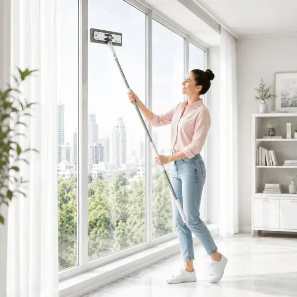 OEM Curatator Geamuri 2 in 1 cu Maner Telescopic 150 cm, Racleta si Laveta din Microfibra, Cap Rotativ, pentru Ferestre, Oglinzi si Cabine de Dus, Alb/Gri