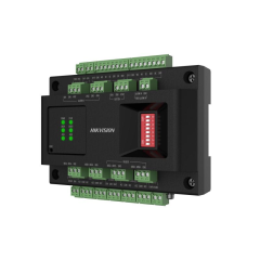 Door control modul Hikvision DS-K2M002X:  -Supports 2 door control. It can connect with access controller via RS-485 -Connects with card reader via RS-485 (OSDP) or Wiegand -Installs with guide rail -Supports battery charging and discharging -Supports ind
