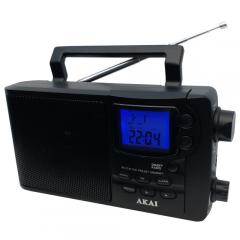 Radio ceas Akai APR-2418 Pocket AM-FM Radio  • PLL Digital World Receiver • 12-Band Reception SW(1-10)/MW/FM • High Sensitivity and Selectivity • 10-Bands SW • Large LCD Display with Blue Illumination • Clock/Alarm/Sleep Function • Earphones Output • AC 2