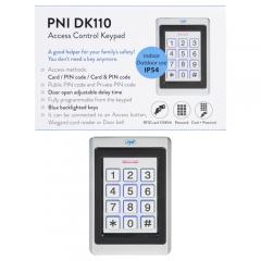 Tastatura control acces PNI DK110, stand alone, exterior si interior, IP54, Tastatura iluminata, Aliaj de zinc, IP54, Cititor card, dIMENSIUNI: 75 X 120 X 25 mm / 380 gr,