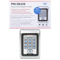 Tastatura control acces PNI DK220, stand alone, exterior si interior, IP65, cu 2 relee, Culoare: Negru/Argintiu, Aliaj de zinc,IP65, Cititor card, 75 x 25 x 120 mm / 500 gr, 2000 utilizatori