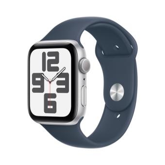 Apple Watch SE2 v2 GPS 44mm Silver Alu Case w Storm Blue Sport Band - M/L
