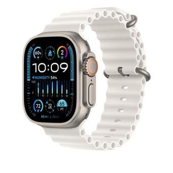 Apple Watch Ultra2 Cellular, 49mm Titanium Case w White Ocean Band