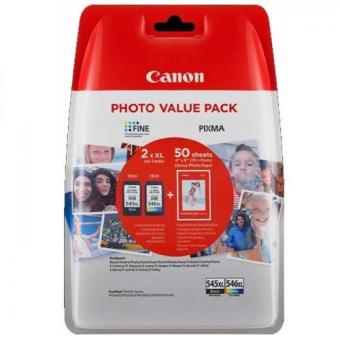 Cartus cerneala Canon PG-545XLPVP, multipack XL(black XL, color XL, hartie foto GP-501 50 coli), pentru Canon Pixma IP2850, Pixma MG2450, PixmaMG2455, Pixma MG2550.